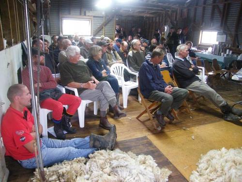 Local farmers gathered in the shed